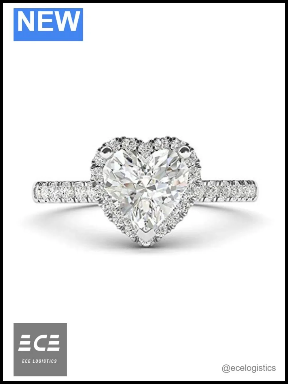 10k White Gold Heart Halo Engagement Ring Promise Bridal 1.5ct